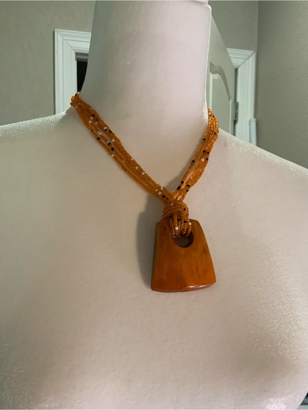 Handcrafted Amber-Tone Pendant Necklace - Women's Jewelry